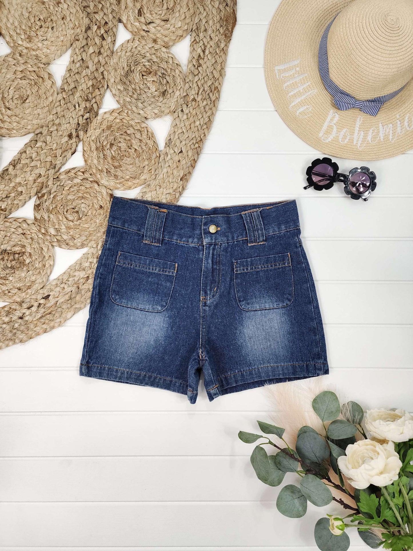 Short en jeans à taille haute, 10-12 Ans