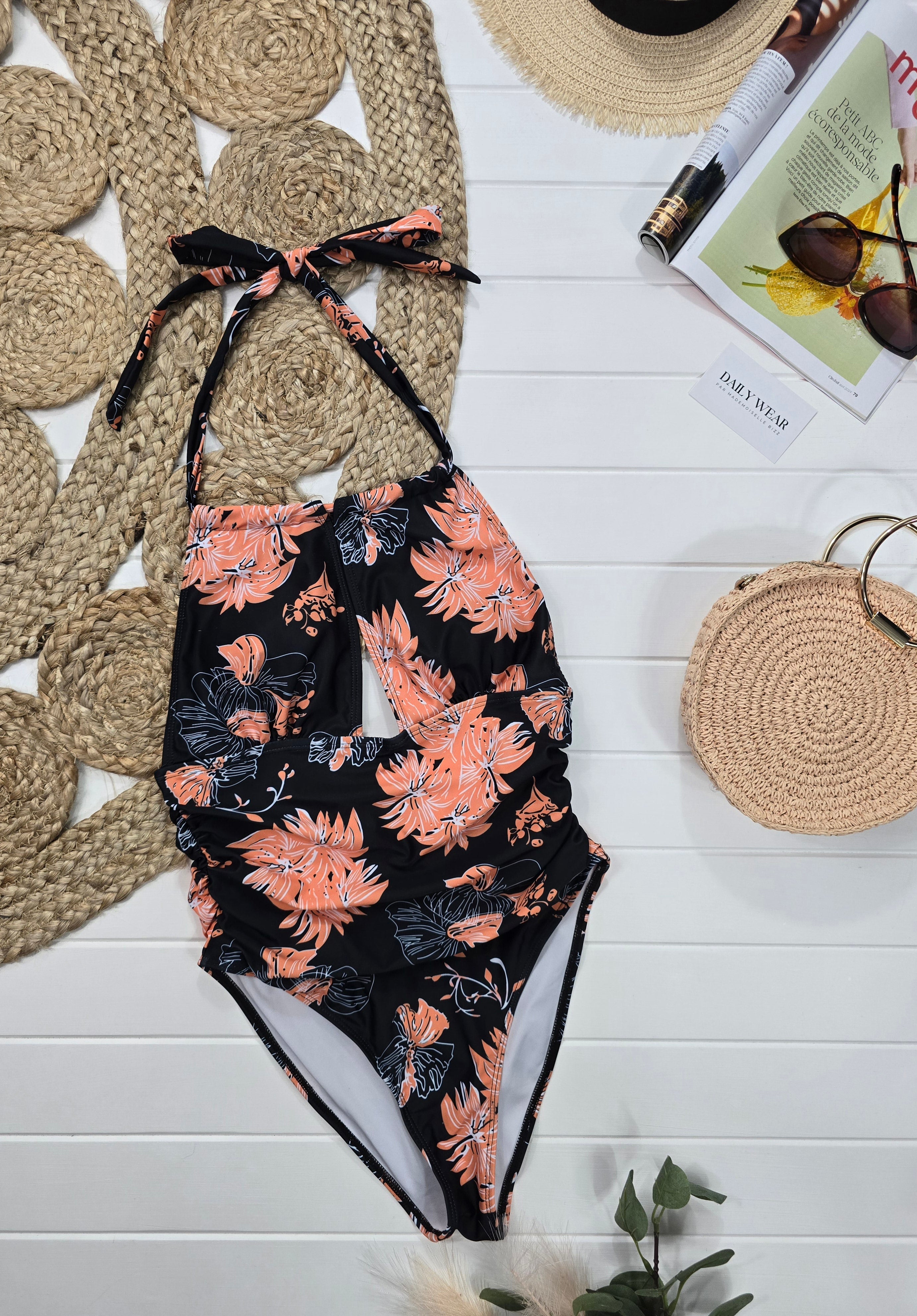 Costume de bain Noir et Orange, Médium
