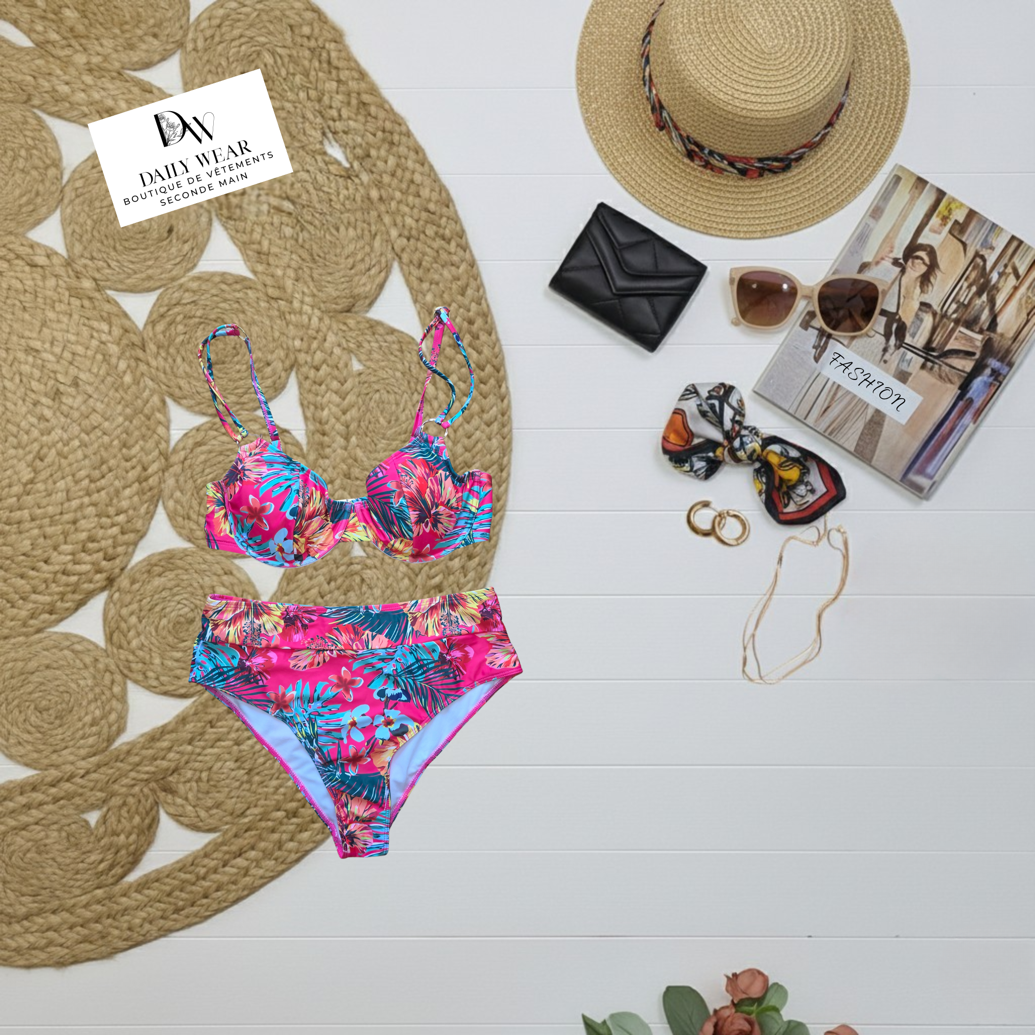Bikini Rose Fleuri, Large